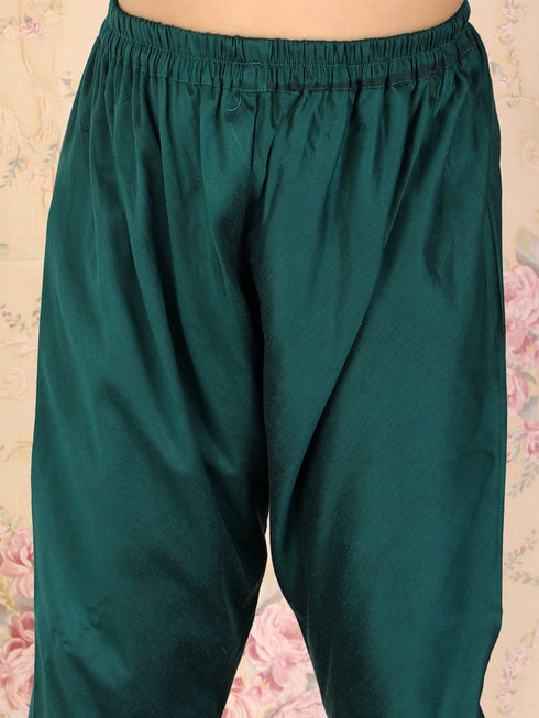 Girl's Green Mirror Kurta Pyjama Set