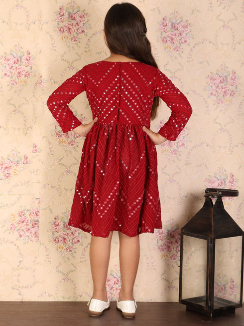Girl's Maroon Mirror Kurta