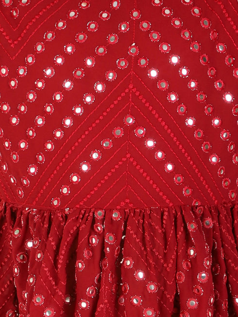 Girl's Maroon Mirror Kurta