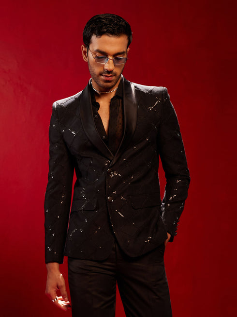 Men's Black Embellished Blazer