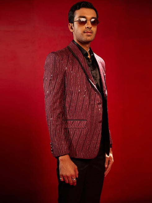 Men's Maroon Silk Blend Blazer