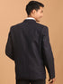 Men's Navy Blue Silk Blend Self Design Blazer