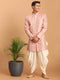 Men's Pink Mirror Indo Western Sherwani With Dhoti Set