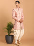 Men's Pink Mirror Indo Western Sherwani With Dhoti Set