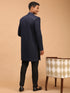 Men's Navy Blue Imported Jacquard Self Design Sherwani Set