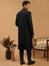 Men's Navy Blue Glitter Indo Western Sherwani With Kurta Pant Set