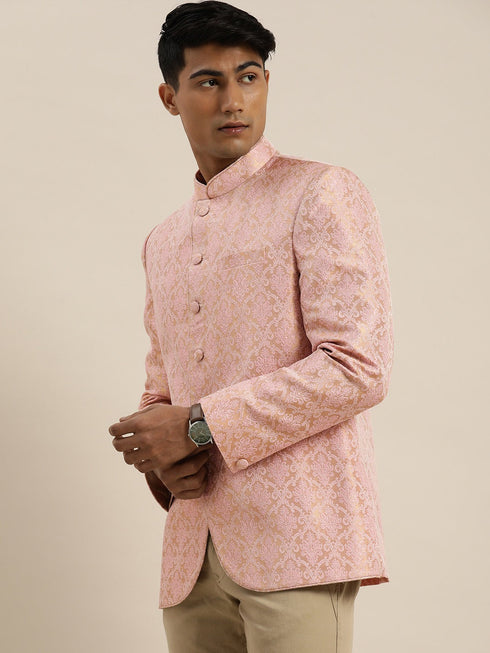 Men's Pink Ethnic Woven Jodhpuri