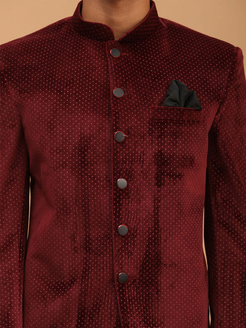 Men's Maroon Polka Dot Printed Velvet Jodhpuri