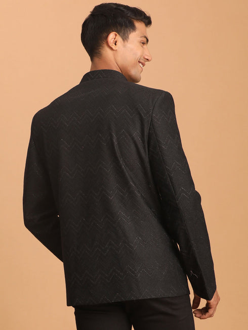 Men's Black Silk Blend Glitter Zig Zag Jodhpuri