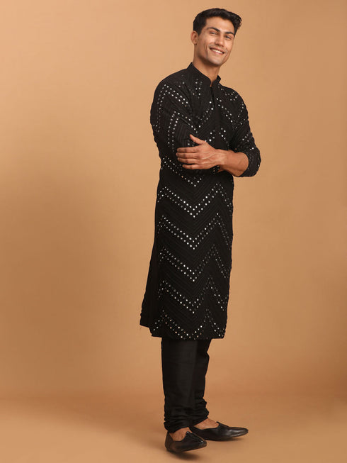 Men's Black Mirror Kurta Pyjama Set