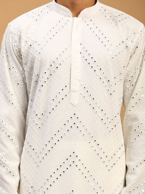 Men's White Mirror Kurta