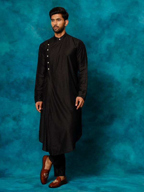 Men's Black Pleated Kurta