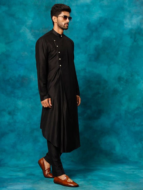 Men's Black Pleated Kurta