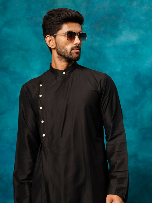 Men's Black Pleated Kurta