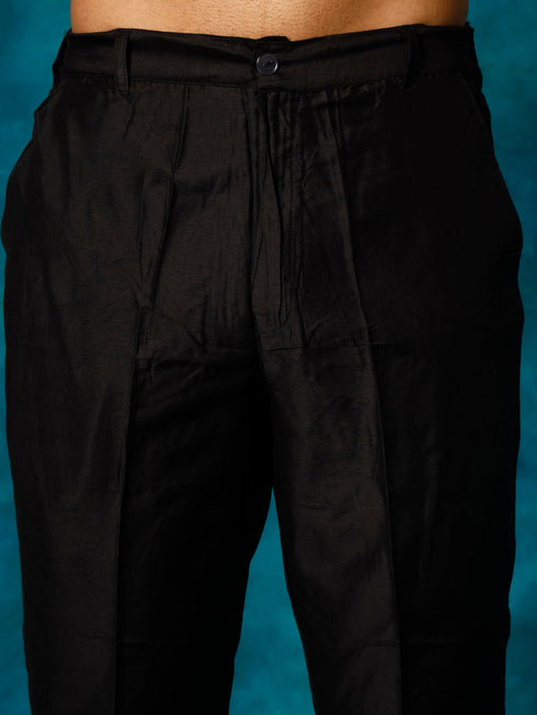 Men's Black Pleated Kurta