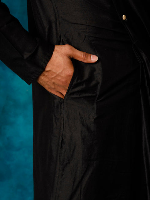 Men's Black Pleated Kurta