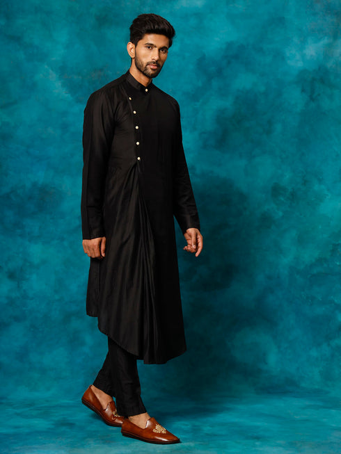 Men's Black Pleated Kurta