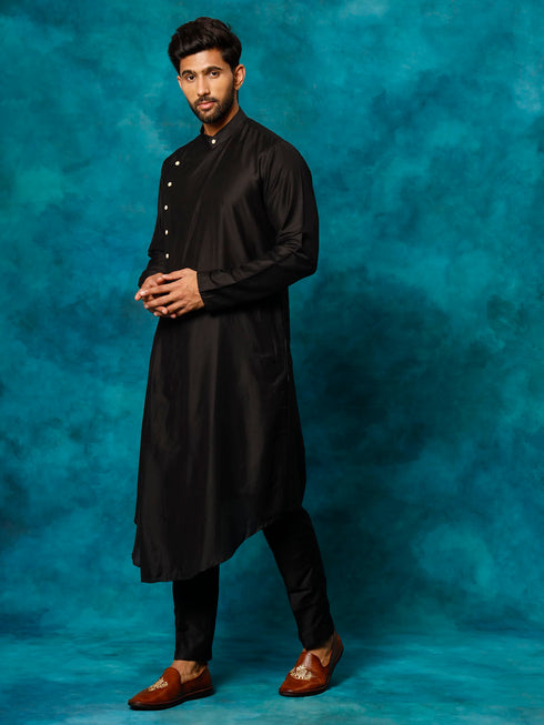 Men's Black Pleated Kurta