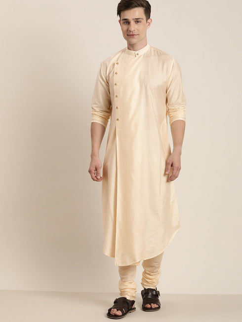 Men's Beige Pleated Kurta