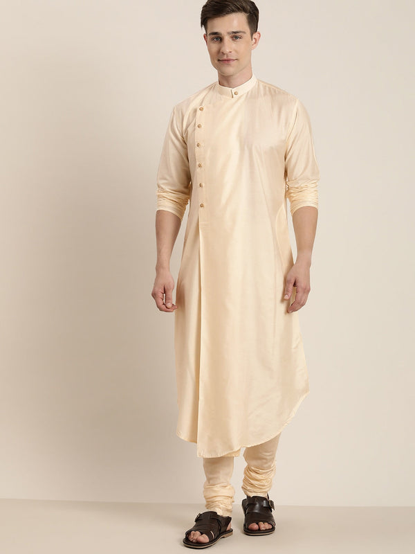 Men's Beige Pleated Kurta