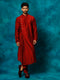 Men's Maroon Pleated Kurta