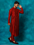 Men's Maroon Pleated Kurta