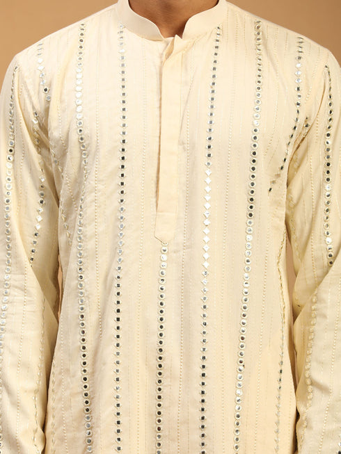 Men's Cream Mirror Kurta