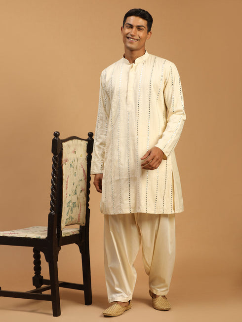 Men's Cream Mirror Kurta