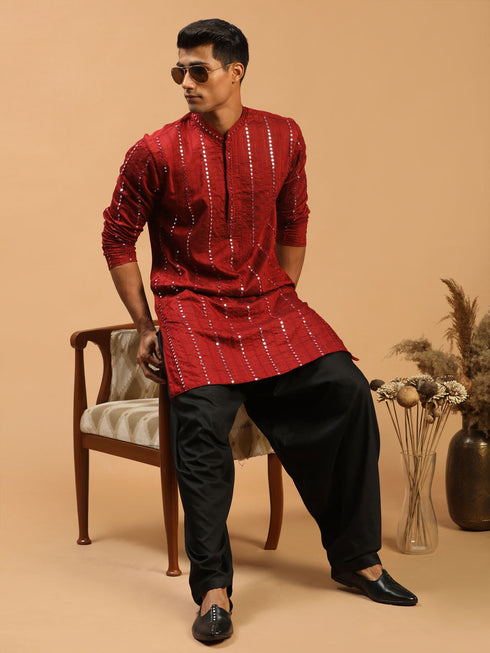 Men's Maroon Mirror Kurta
