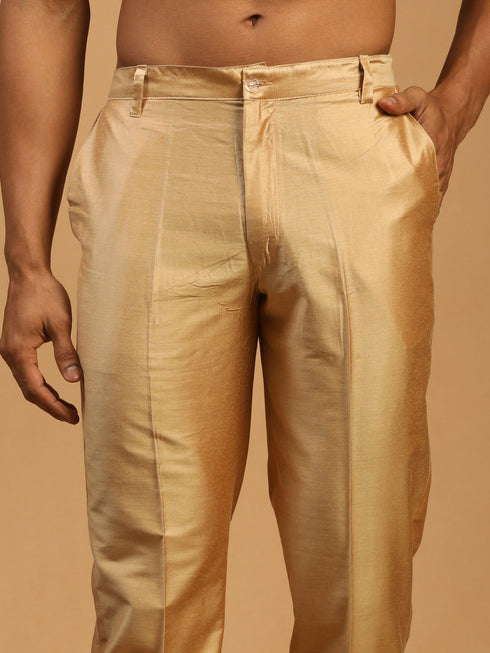 Men's Rose Gold Viscose Kurta With Pant Set
