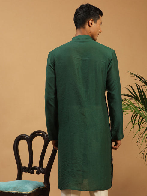 Men's Green Sequined Layered Kurta