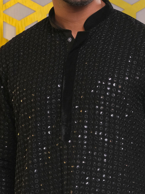 Men's Black Mirror Georgette Kurta