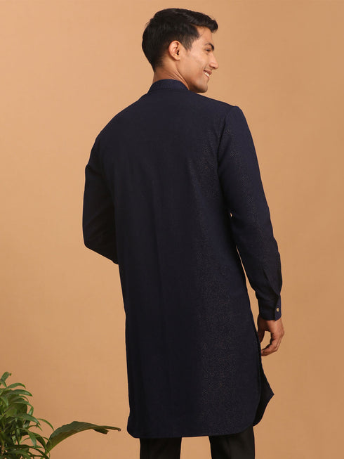 Men's Navy Blue Glitter Printed Fancy Kurta