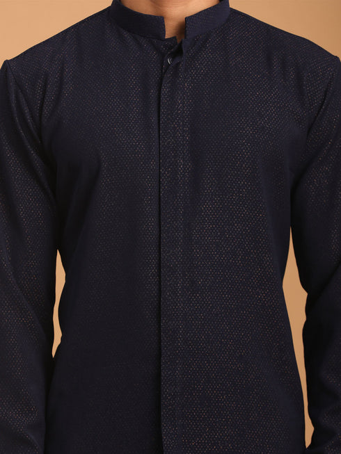 Men's Navy Blue Glitter Printed Fancy Kurta