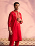Men's Red Silk Blend Embroidered Ethnic Kurta