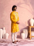 Men's Yellow Embroidered Silk Kurta Pyjama Set