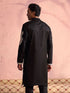 Men's Black Silk Blend Embroidered Ethnic Kurta