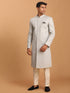 Men's Grey Jaccard Sherwani With Cream Pant Set