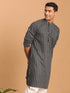 Men's Grey Jacquard Zig Zag Cotton Kurta