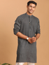 Men's Grey Jacquard Zig Zag Cotton Kurta