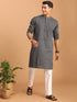 Men's Grey Jacquard Zig Zag Cotton Kurta