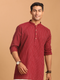 Men's Maroon Striped Cotton Short Kurta