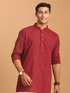 Men's Maroon Striped Cotton Short Kurta
