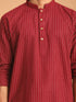Men's Maroon Striped Cotton Short Kurta