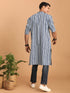 Men's White And Blue Striped Cotton Kurta