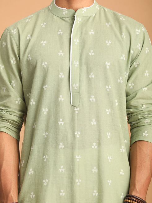 Men's Green Geometric Booti Jacquard Kurta