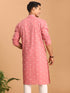 Men's Pink Geometric Booti Jacquard Kurta