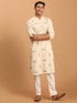 Men's Cream Katha Stich Embroidered Cotton Kurta