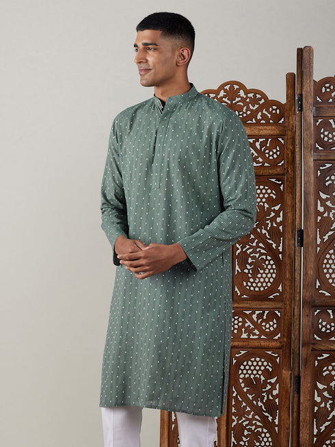 Men's Green Cotton Jacquard Kurta