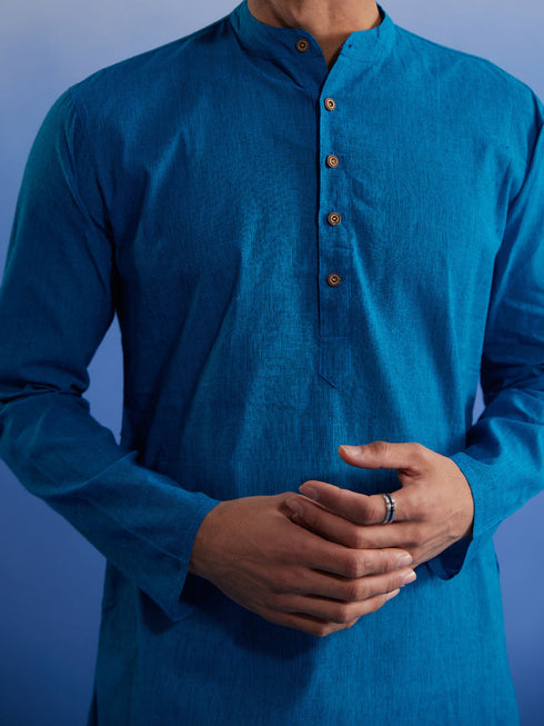 Men's Aqua Blue Pure Cotton Handloom Kurta